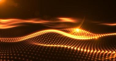 Abstract yellow orange glowing waves from particles and dots energy magical futuristic hi-tech, abstract background photo