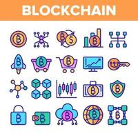 tecnología blockchain, conjunto de iconos lineales vectoriales de criptomoneda vector