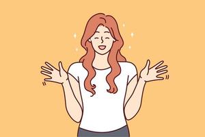 emocionada joven pelirroja sintiéndose eufórica y llena de alegría. la mujer sonriente se siente alegre y muestra emociones positivas. ilustración vectorial vector