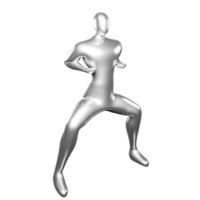 3D Render of Silver Stickman Karate Poses with Hands Beside Chest - A Perfect Visual for Martial Arts Enthusiasts png