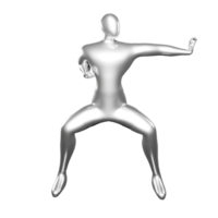 3D Render of Silver Stickman Karate Pose punching with left palm - Perfect Visual for Martial Arts Fans png