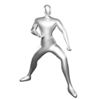 Pose de karate stickman de plata de renderizado 3d en posición con los brazos rectos cerca de las rodillas: visual perfecto para los entusiastas de las artes marciales png