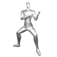 3D Render of Silver Stickman Karate Poses in Stance - A Perfect Visual for Martial Arts Enthusiasts png