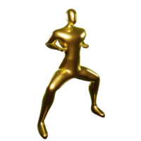 3D Render of Gold Stickman Karate Poses with Hands Beside Chest - A Perfect Visual for Martial Arts Enthusiasts png