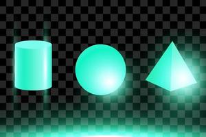 3d render primitive green turquoise shapes isolated on transparent background. Iridescent trendy design, thin film effect. Vector. vector