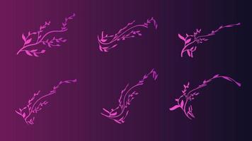 Set of branch purple gradient of a plant with leaves and a silhouette of a bird for a beauty salon vector