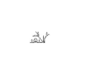 City skyline continuous line self drawing motion graphic video. Travel and tourism destination design element video