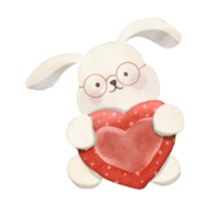 Watercolor illustration of  Cute  Rabbit  hugging heart ,cute item PNG design  ,PNG Transparency