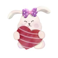 Watercolor illustration of  Cute  Rabbit  hugging heart ,cute item PNG design  ,PNG Transparency