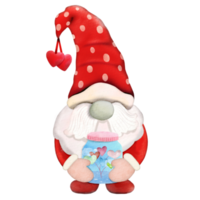 Watercolor illustration of  Cute  Gnome   hugging heart ,cute item PNG design, ,PNG Transparency