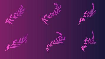 Set of branch purple gradient of a plant with leaves and a silhouette of a bird for a beauty salon vector