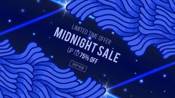 sale banner template background with doodle illustration , midnight sale, neon blue vector