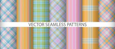 Set plaid tartan fabric. Vector seamless textile. Background texture pattern check.