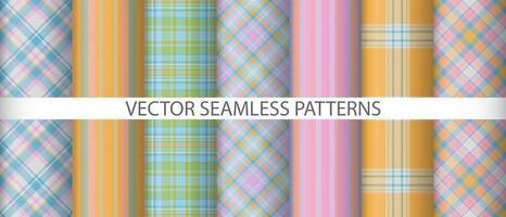 Set plaid tartan fabric. Vector seamless textile. Background texture pattern check.