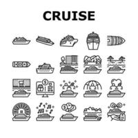 Cruise Ship Vacation Enjoyment Icons Set Vector