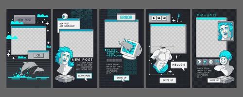 Set of retro software windows for social media app vector