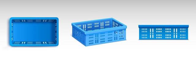 Set of blue plastic crates isolated on white vector