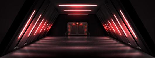 pasillo oscuro con puerta de metal e iluminación roja vector
