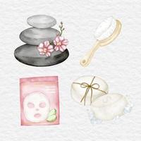 watercolor spa and sauna selfcare element collection set vector