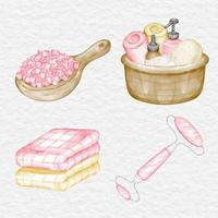 watercolor spa and sauna selfcare element collection set vector