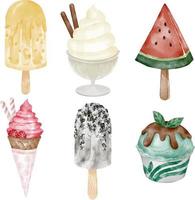 watercolor ice cream collection set clip art element vector