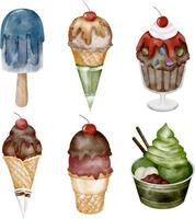 watercolor ice cream collection set clip art element vector