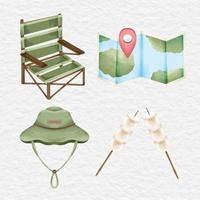 colección de elementos de camping y campamento de acuarela vector