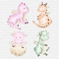 watercolor cute dragon baby clip art collection vector