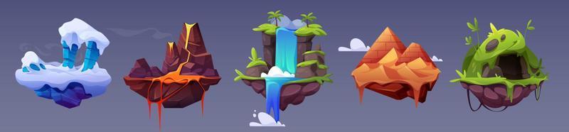 Fantastic flying land platforms for game ui design vector