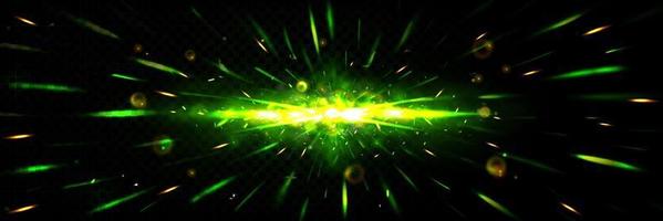 Explosion effect with sparks, green light, smoke vector