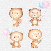 watercolor teddy bear character cute collection vector