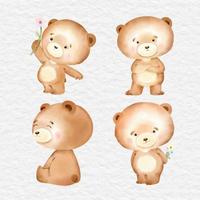 watercolor teddy bear character cute collection vector