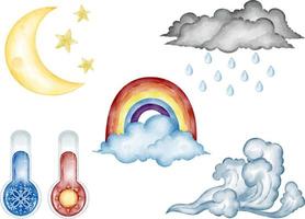 watercolor weather element clip art collection set vector