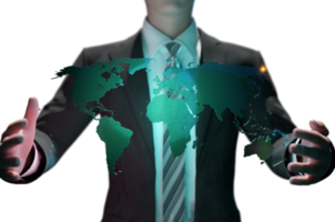 businessman holding world map in hands png