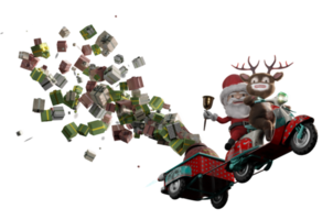 illustration 3d, rendu 3d. le père noël balade en scooter png