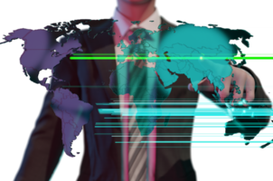 businessman holding world map in hands touch Asia png