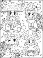 Pastel Goth Chibi Girls Coloring Pages vector