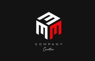M red white three letter cube alphabet letter logo icon design. Creative template for company and business vector