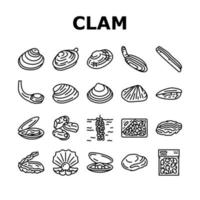 Clam Marine Sea Farm Nutrition Icons Set Vector