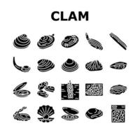 Clam Marine Sea Farm Nutrition Icons Set Vector