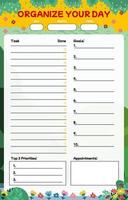 Task Planner Template with Spring Flower Themed vector