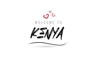 Bienvenido a la tipografía de texto del país de Kenia con corazón de amor rojo y nombre negro vector