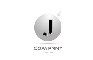 J 3d grey sphere alphabet letter logo icon design with dot. Creative template for business and company vector
