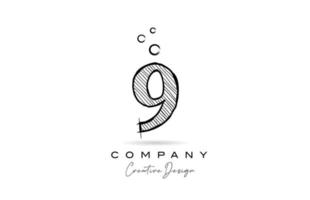 hand drawing number 9 logo icon design for company template. Creative logotype in pencil style vector