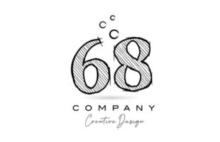 hand drawing number 68 logo icon design for company template. Creative logotype in pencil style vector