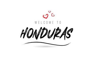 bienvenido a la tipografía de texto del país de honduras con corazón de amor rojo y nombre negro vector