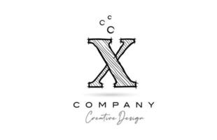 X black white alphabet letter logo icon with cartoonish style. Creative cartoon template for business and company vector