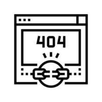 enlace roto 404 línea de error icono vector ilustración