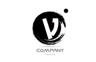 V black and white grunge alphabet letter logo icon design with japanese style lettering. Creative template for company and business vector