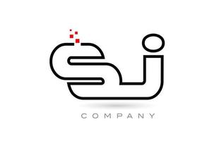 SJ connected alphabet letter logo icon combination design with dots and red color. Creative template for company and business vector